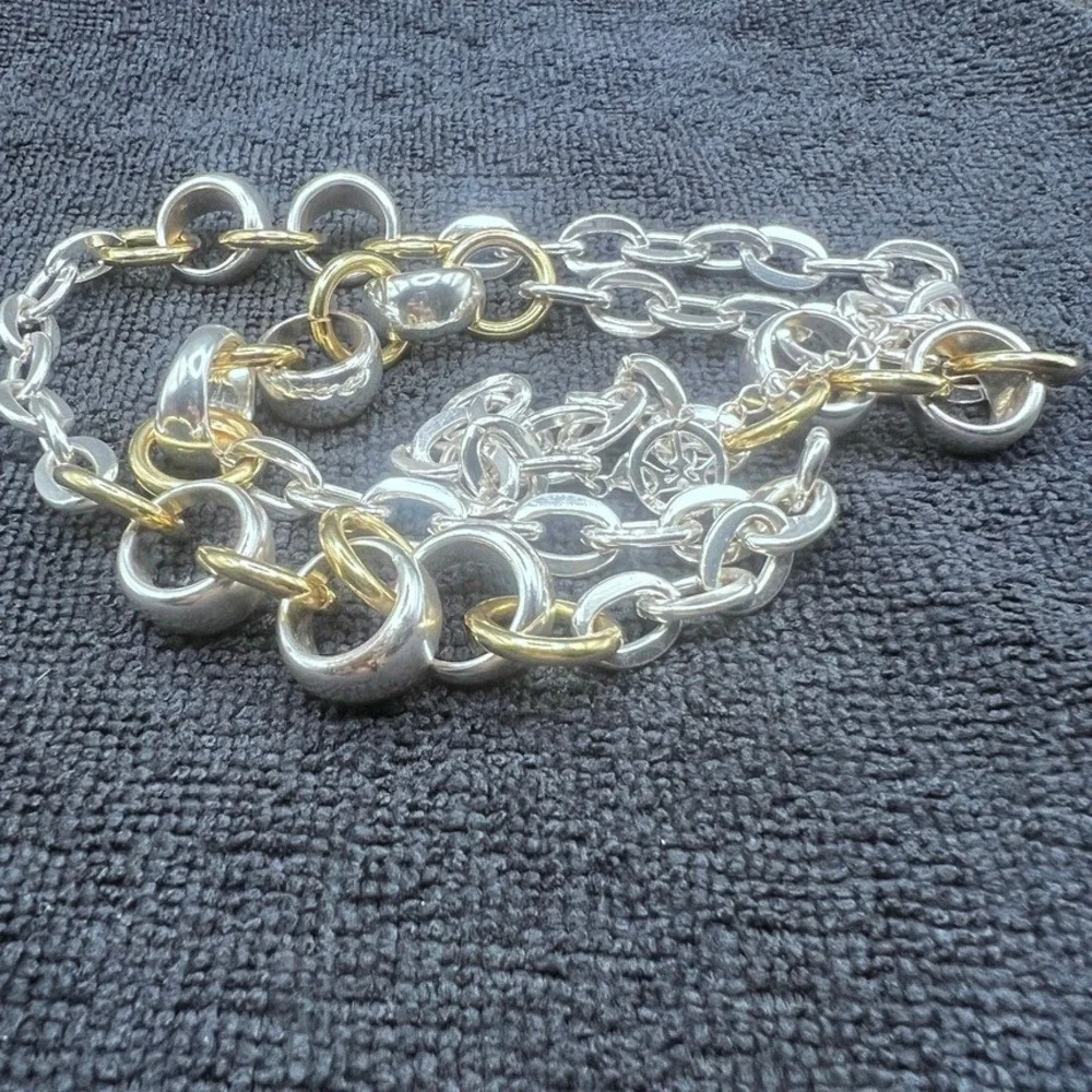 Trifari Chunky Chain Necklace‎ Cable Links Two Tone Gold Silver Tone Heavy 34